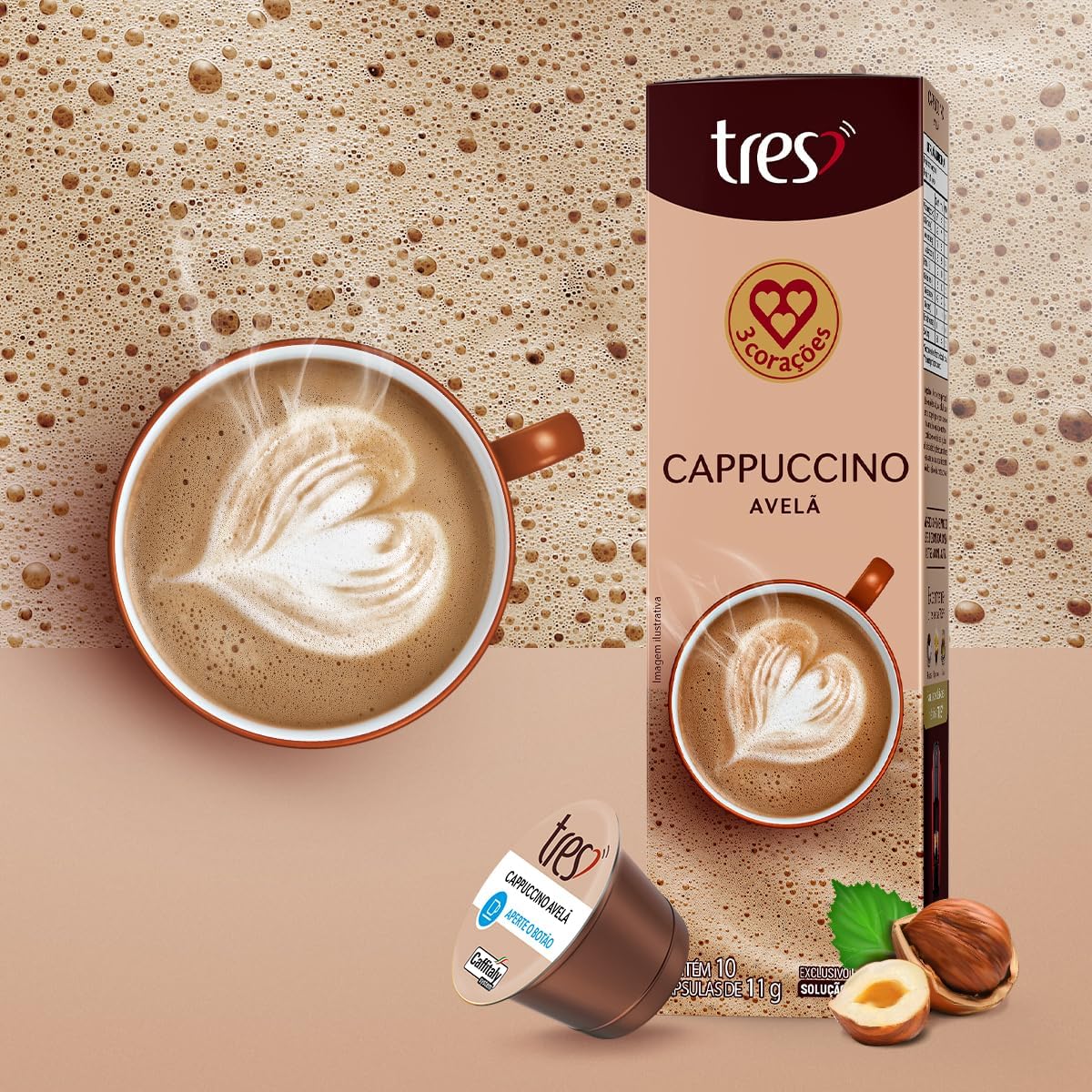 3 Corações Cápsula Cappuccino Avelã TRES - 10 Unidades - Imagem 5