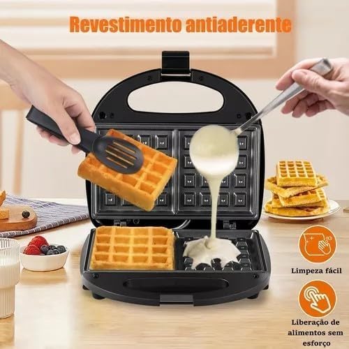 3 Em 1 Portátil Sanduicheiras Waffle Donuts Fast Antiaderente 110v(cinza prateado) - Imagem 4