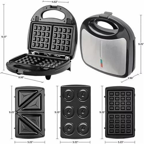 3 Em 1 Portátil Sanduicheiras Waffle Donuts Fast Antiaderente 110v(cinza prateado) - Imagem 5