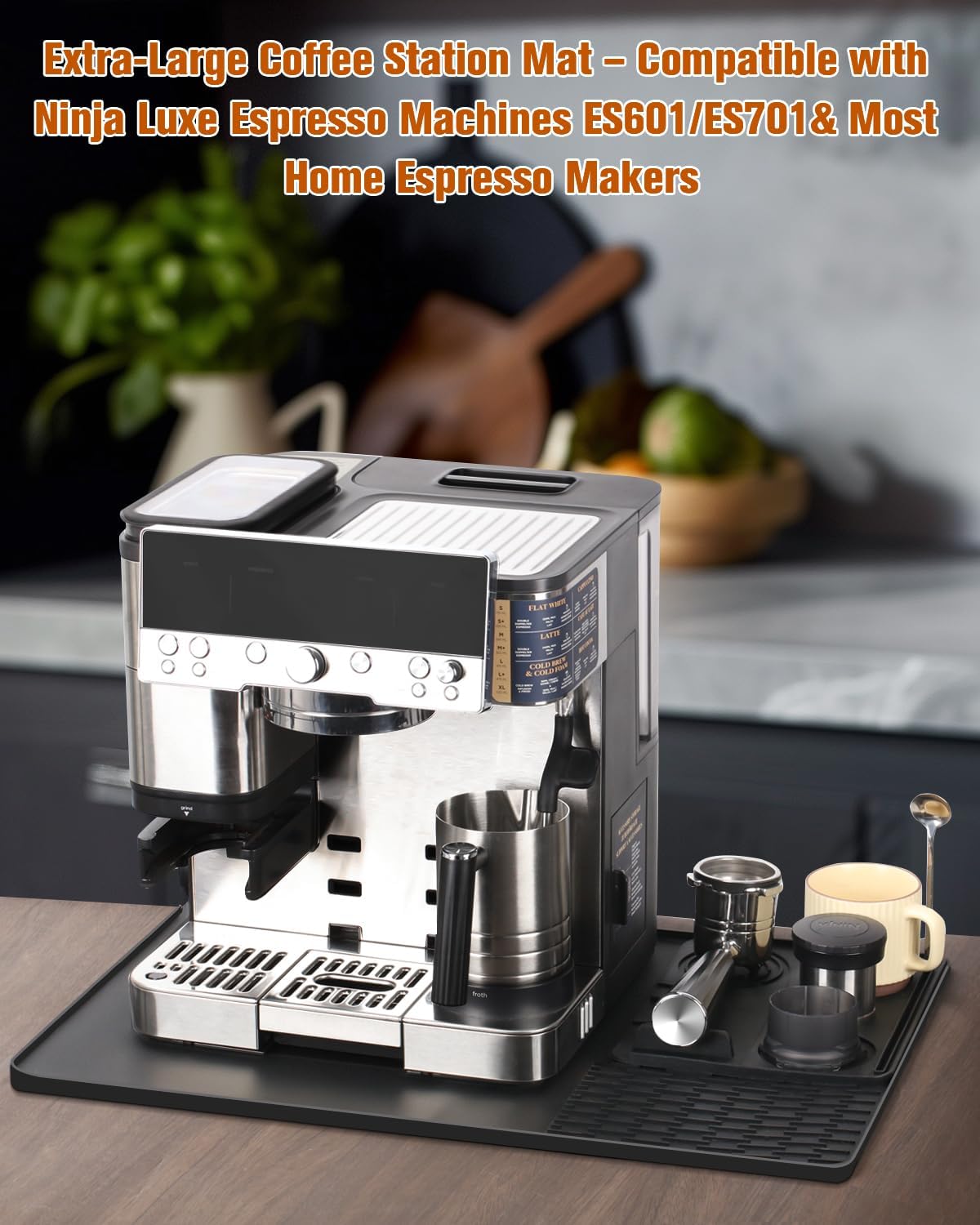 Tapete de silicone para máquina de café expresso Ninja Luxe ES601/ES701 e a maioria das máquinas de café expresso caseiras - Tapete grande antiderrapante resistente ao calor de 58 cm x 38 cm - Imagem 3