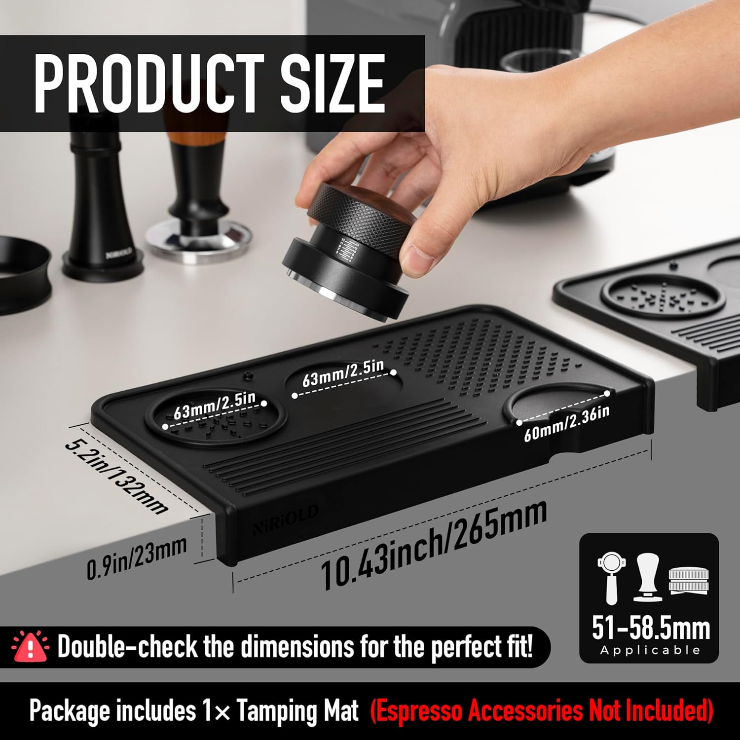 Tapete de café expresso, tapete de adulteração de café, silicone de grau alimentício 26 cm × 14 cm tapete portátil para acessórios de máquina de café expresso barista, estação de tamp - Imagem 4