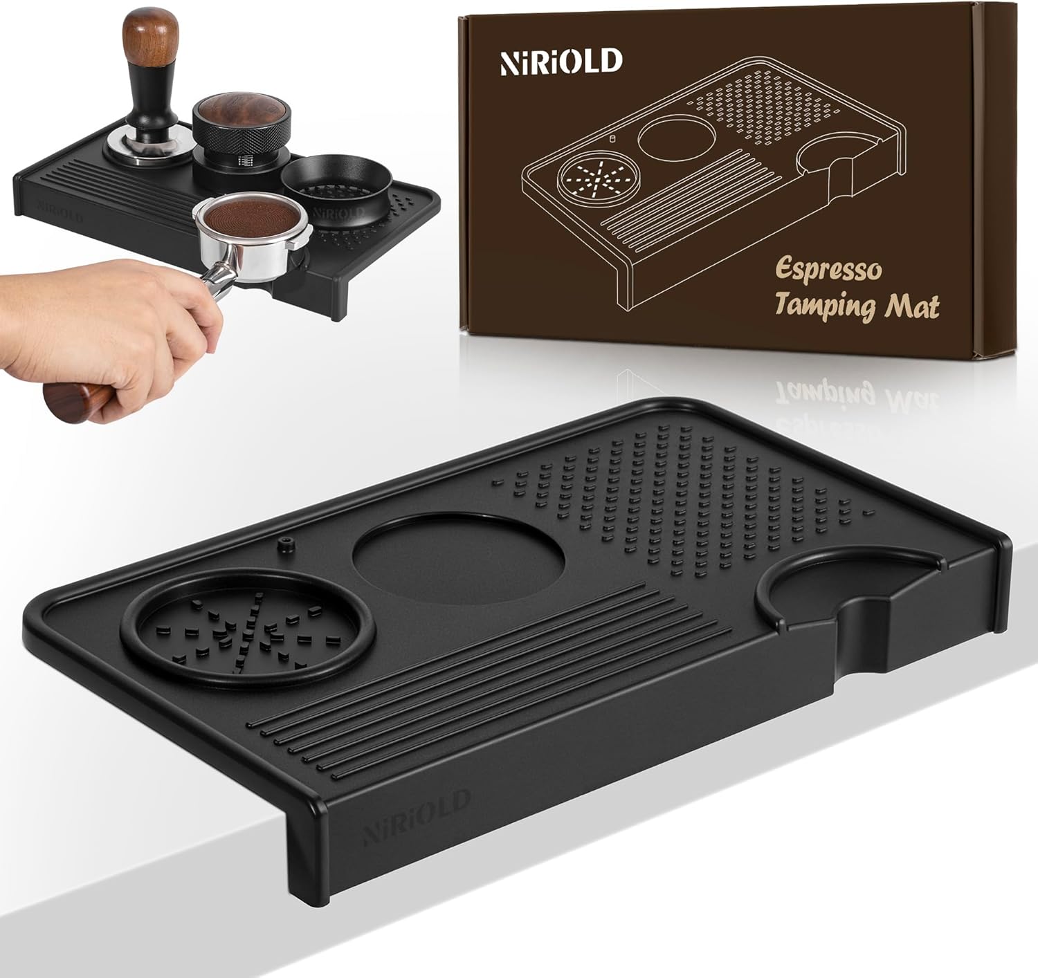 Tapete de café expresso, tapete de adulteração de café, silicone de grau alimentício 26 cm × 14 cm tapete portátil para acessórios de máquina de café expresso barista, estação de tamp - Imagem 2