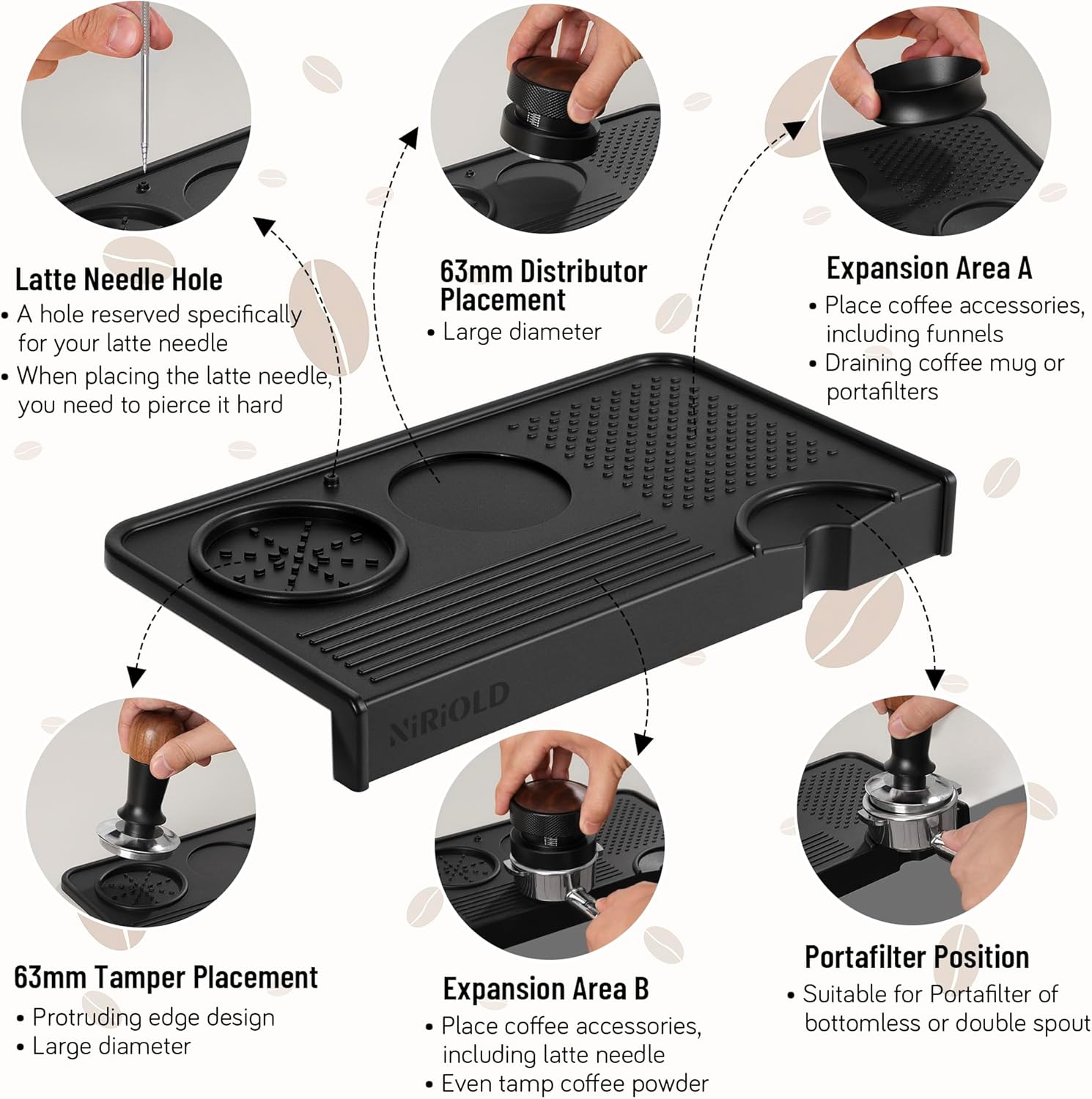 Tapete de café expresso, tapete de adulteração de café, silicone de grau alimentício 26 cm × 14 cm tapete portátil para acessórios de máquina de café expresso barista, estação de tamp - Imagem 6