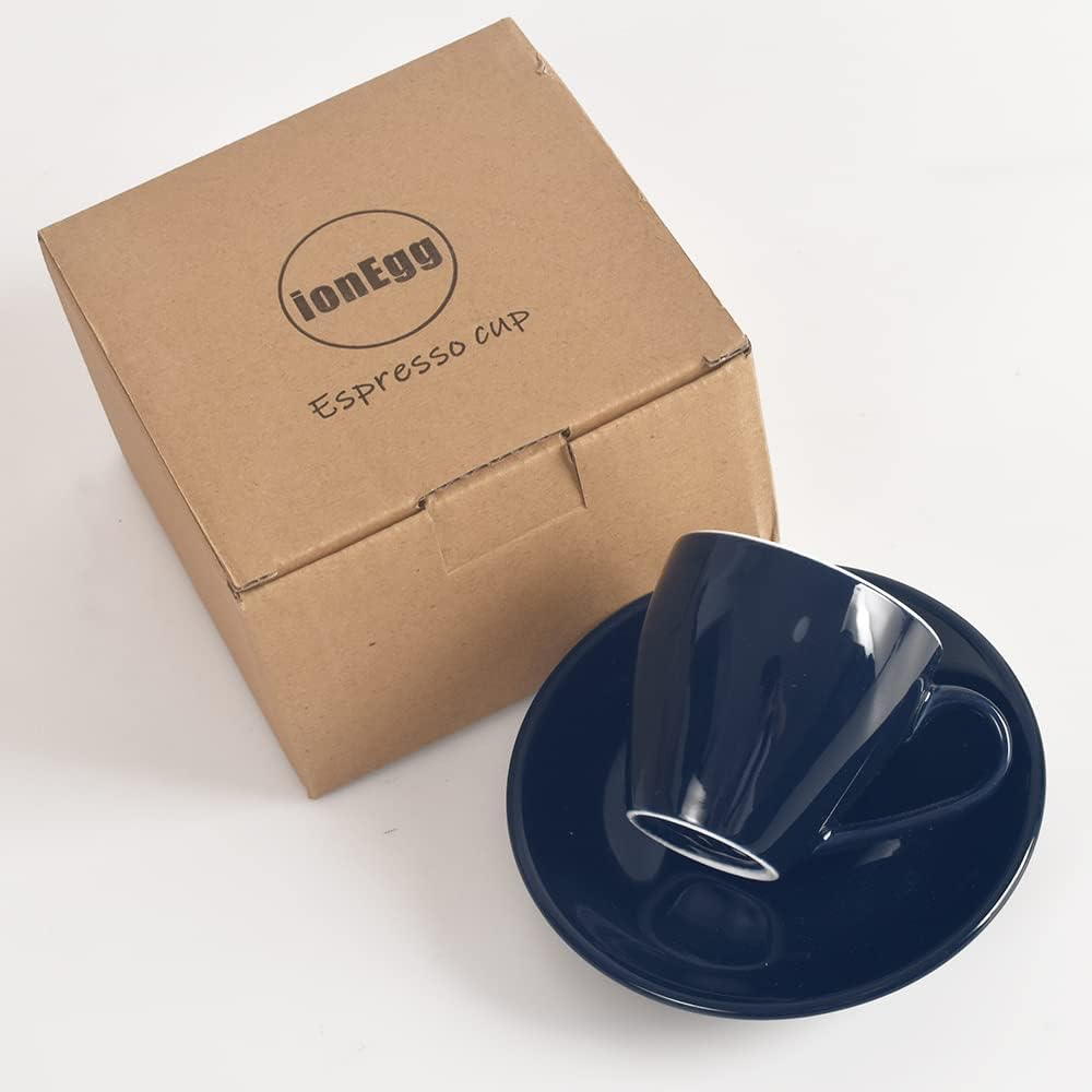 Xícara de café expresso de porcelana com pires, copo de café expresso, 80 ml, azul escuro - Imagem 3