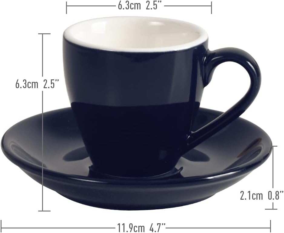 Xícara de café expresso de porcelana com pires, copo de café expresso, 80 ml, azul escuro - Imagem 4