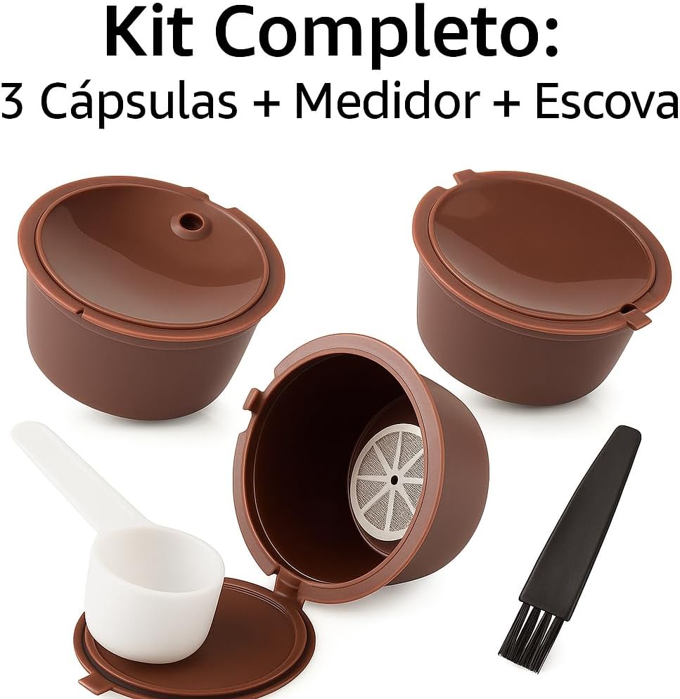 Kit 3 Cápsulas de Café Reutilizáveis Compatíveis com Dolce Gusto Ecológicas, Laváveis, com Medidor e Escova - Imagem 2