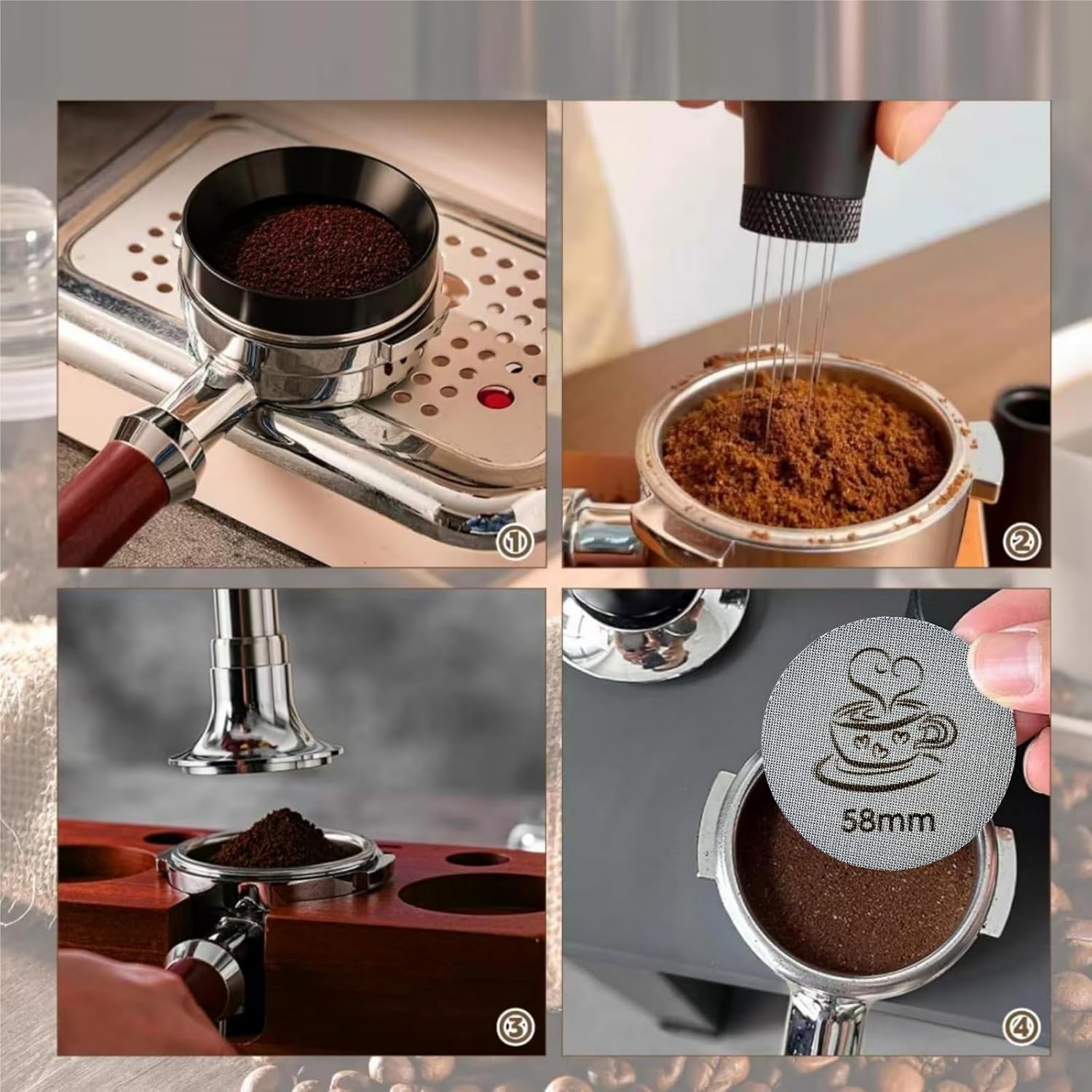 Tela de disco expresso, substituição de tela de disco reutilizável, ferramenta de distribuição de café expresso perfeita compatível com cesta de filtro portátil de máquina de café expresso, espessura - Imagem 6